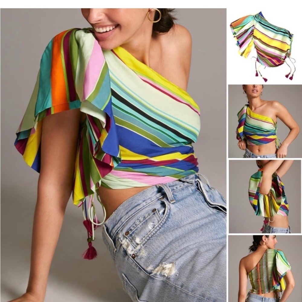 Anthropologie Multicolor Striped One-Shoulder Top